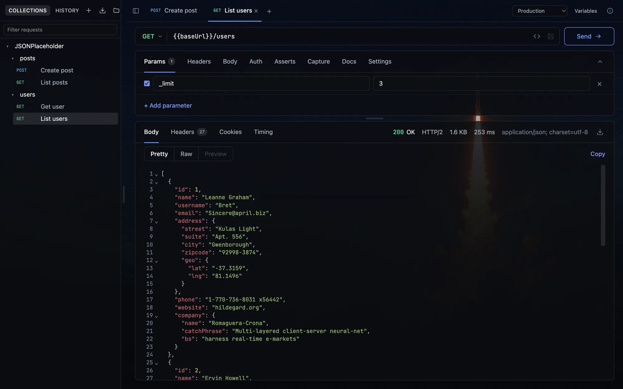 The Ping desktop app in the Rocket Night theme, over a photograph of a rocket at night