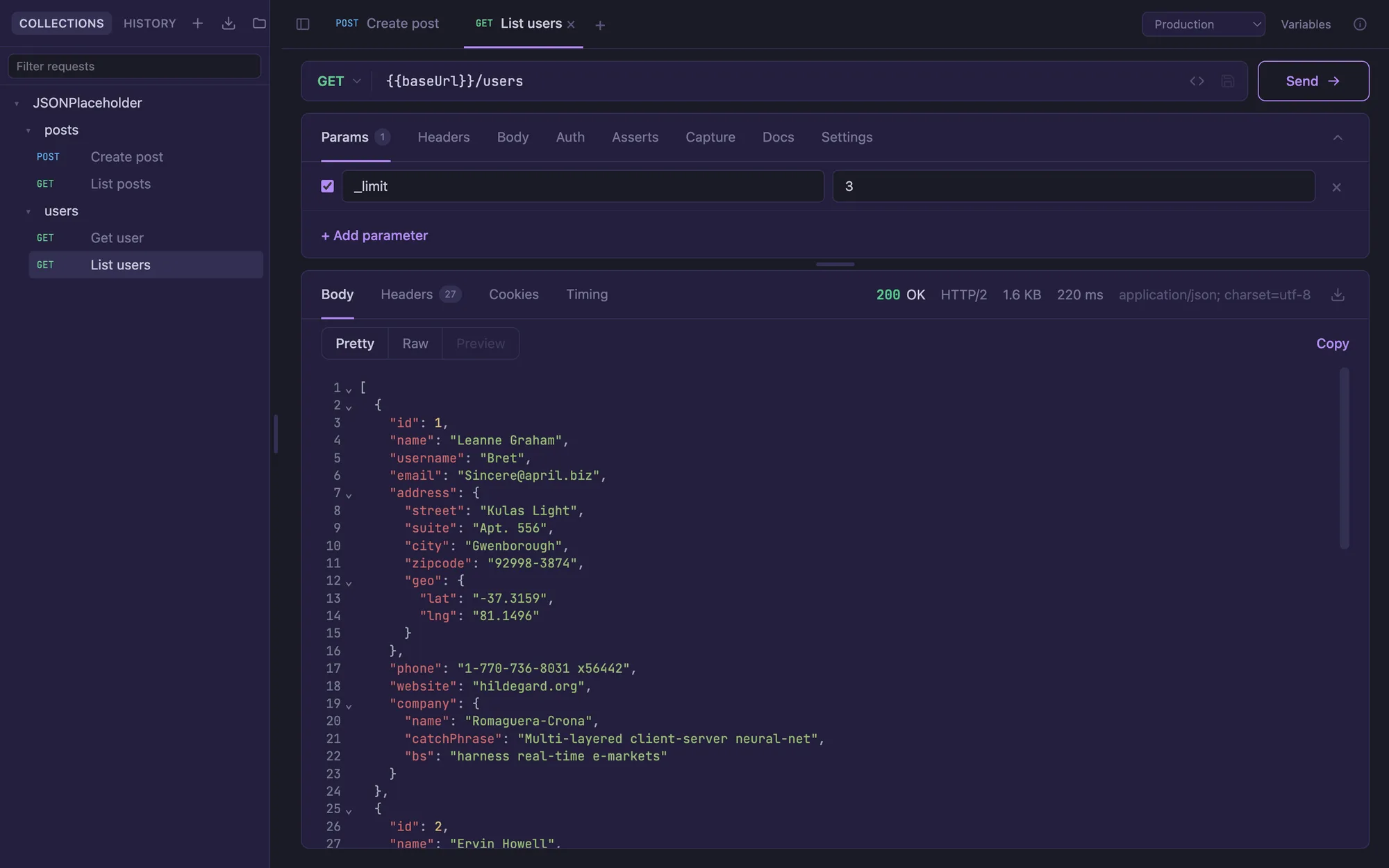 The Ping desktop app in the Violet theme